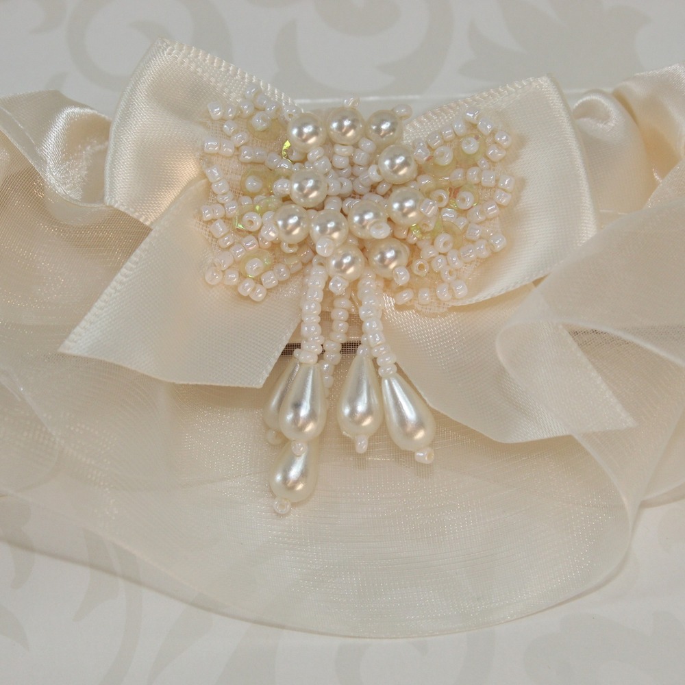 Lillian Rose Bridal Garter Sequin Sheer Pearl Bow Ivory Wedding Accessory LG281